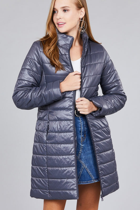 Long sleeve quilted long padding jacket