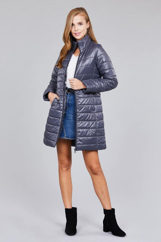 Long sleeve quilted long padding jacket