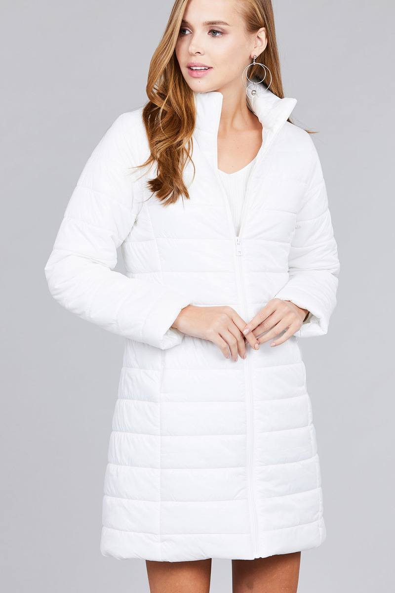 Long sleeve quilted long padding jacket