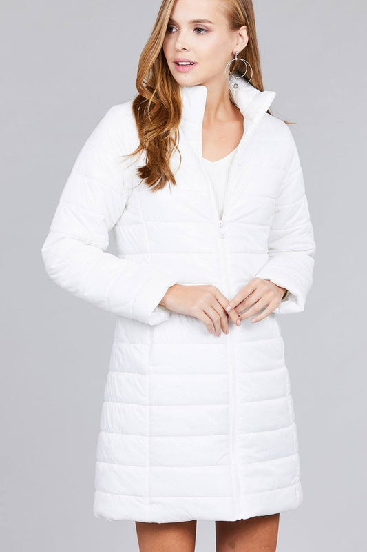 Long sleeve quilted long padding jacket