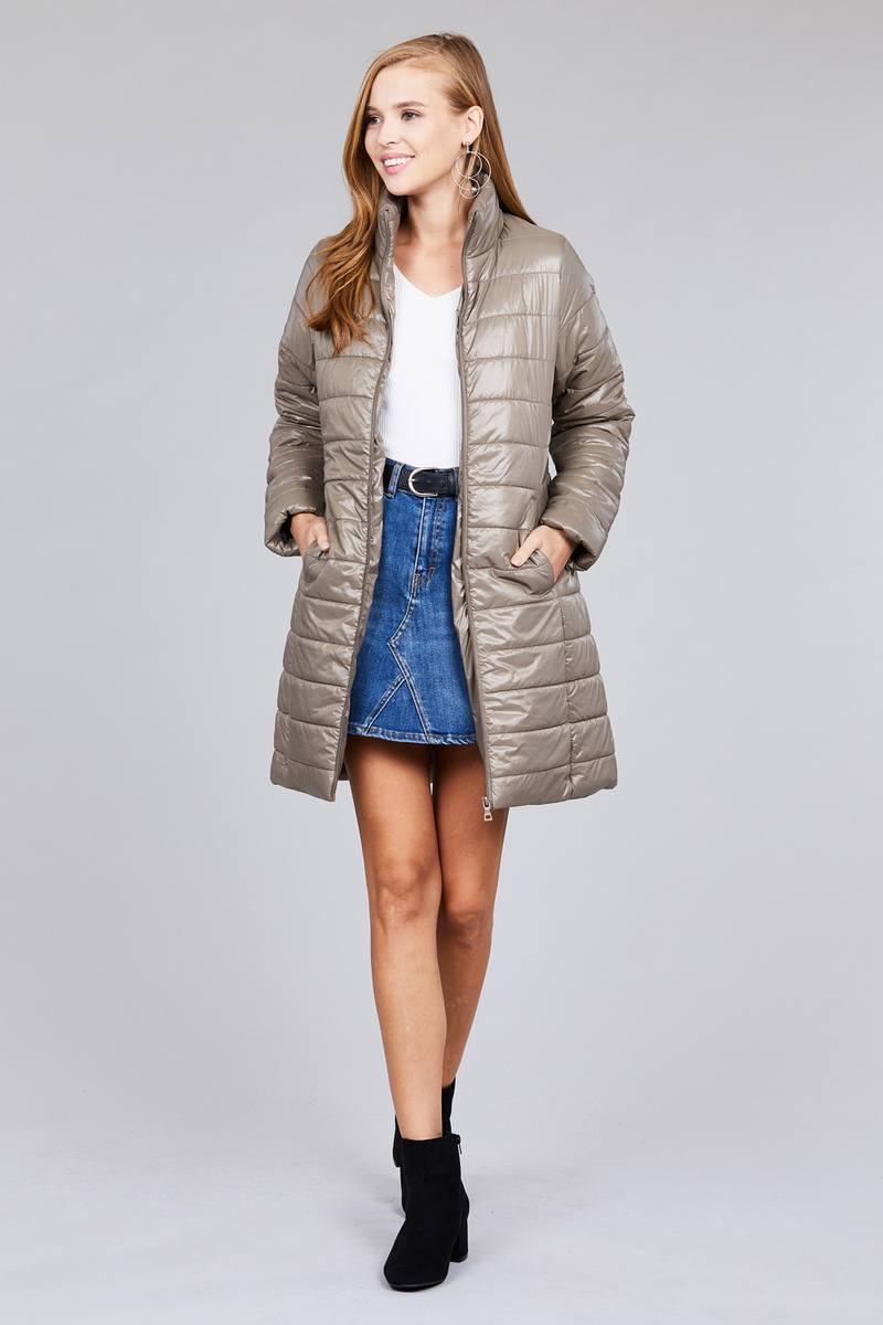 Long sleeve quilted long padding jacket