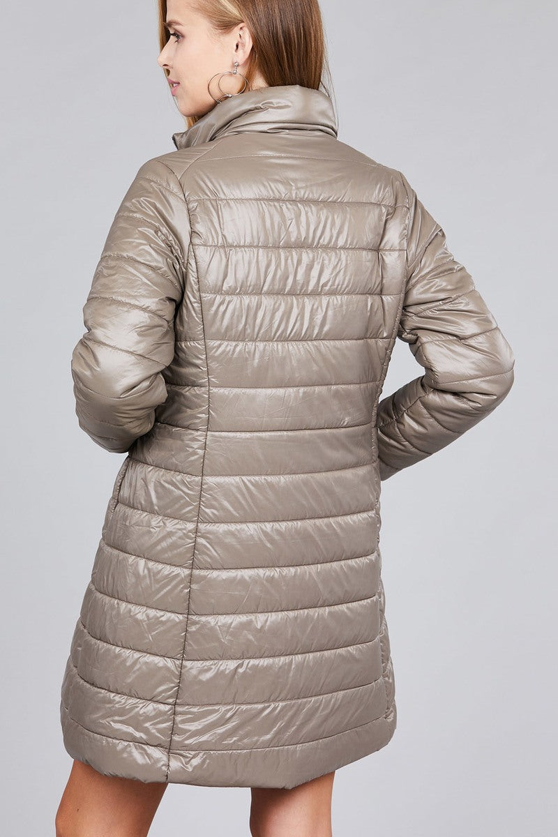 Long sleeve quilted long padding jacket