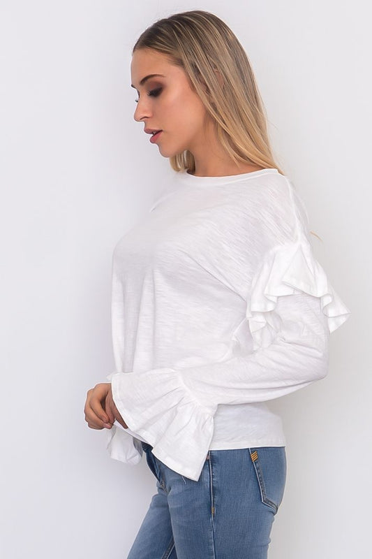 Ruffle sleeve slub jersey top