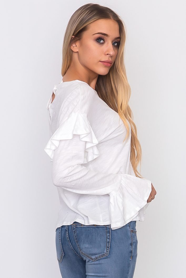 Ruffle sleeve slub jersey top