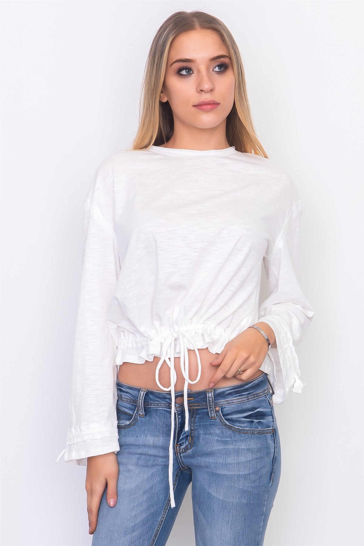 Drawstring hem jersey top