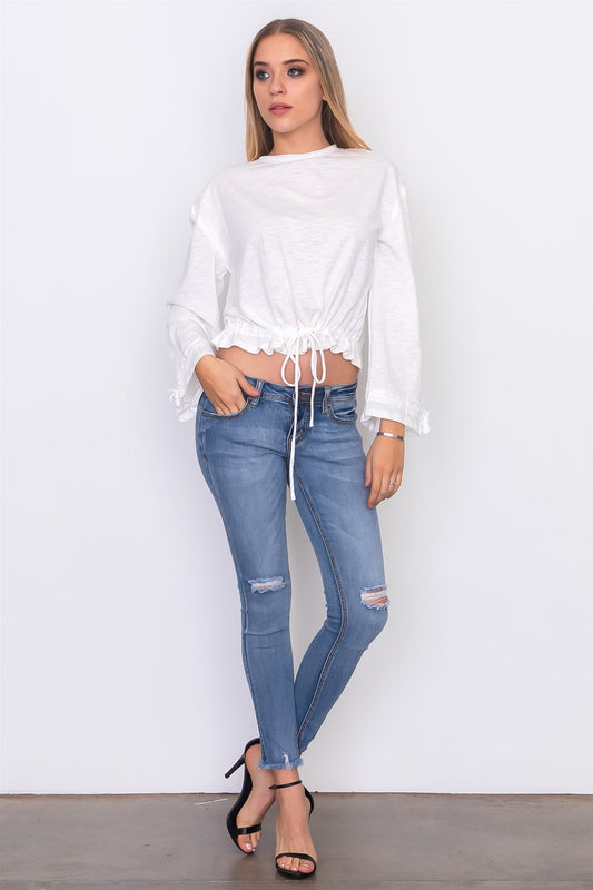 Drawstring hem jersey top
