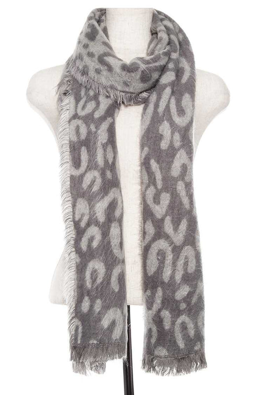 Animal print oblong fringe scarf