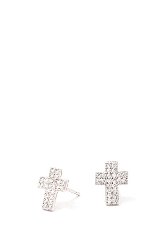 Rhinestone cross stud earring