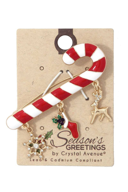 Candy cane snowflake stocking dangle brooch