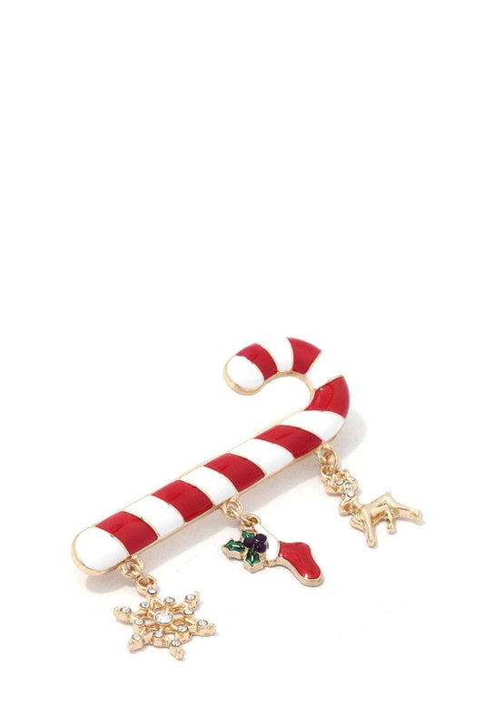 Candy cane snowflake stocking dangle brooch