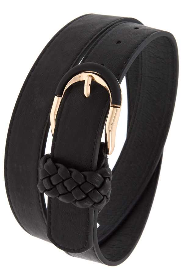 Braid accent buckle leather belt