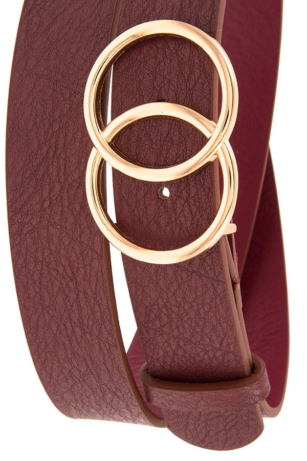 Double ring buckle wide faux leather belt