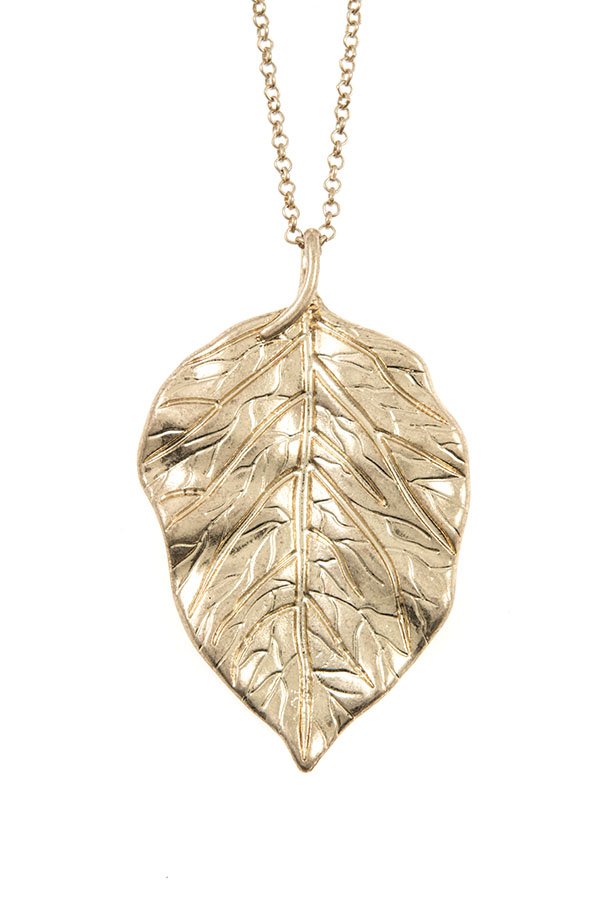 Leaf pendant long necklace set