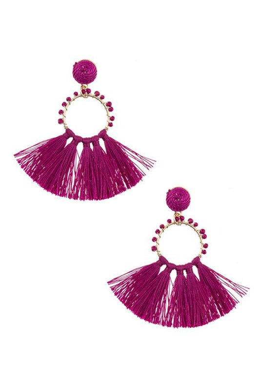 Beaded ring tassel fan earring