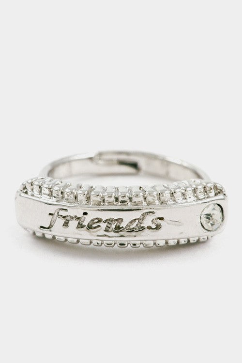 Friends bar with textured crystal accent adjustable ring