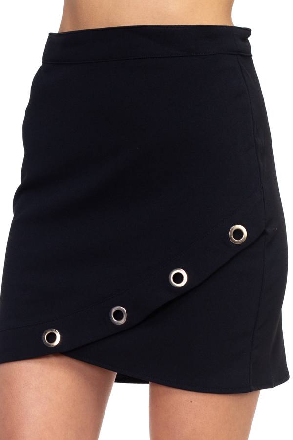 Grommet overlay techno crepe skirt