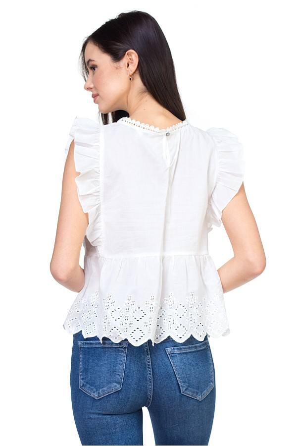 Sleeveless ruffle trim eyelet top