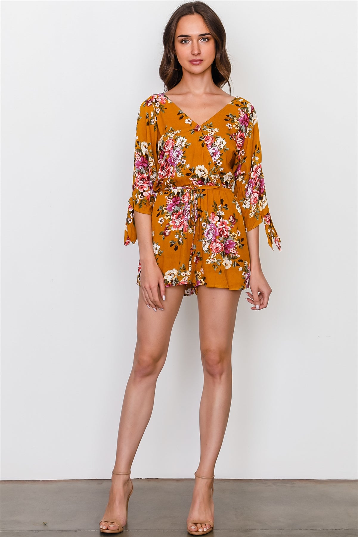 Floral print split sleeve romper
