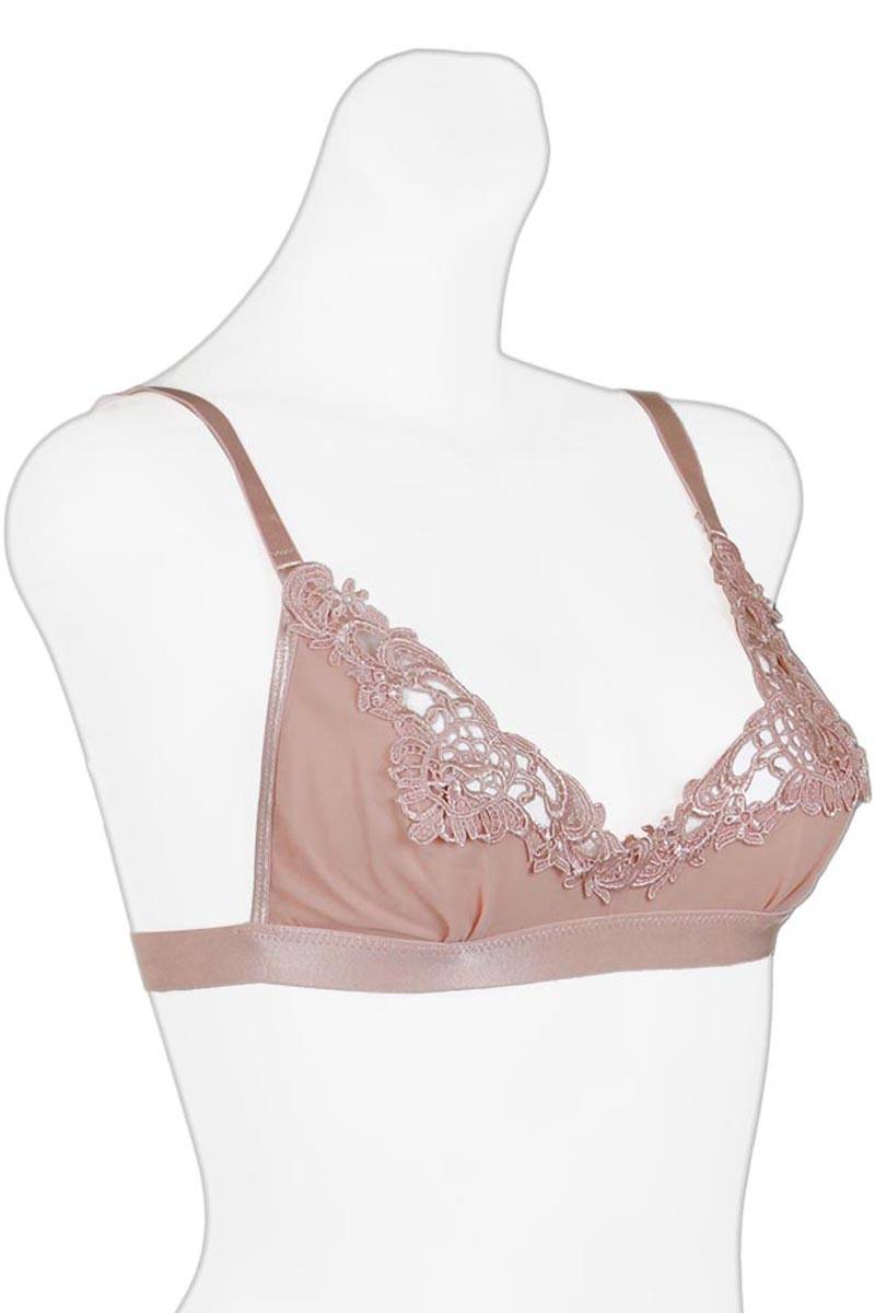 Embroidered lace overlayed shelf bralette