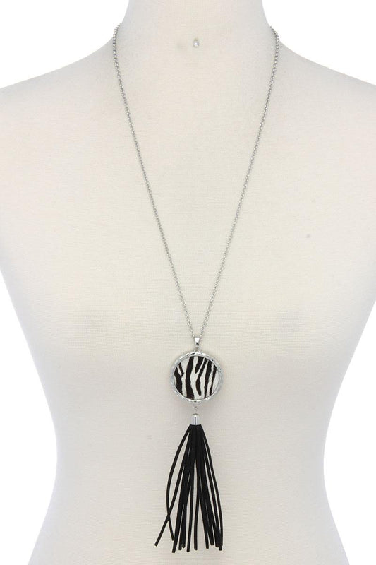 Animal Print Genuine Leather Tassel Necklace