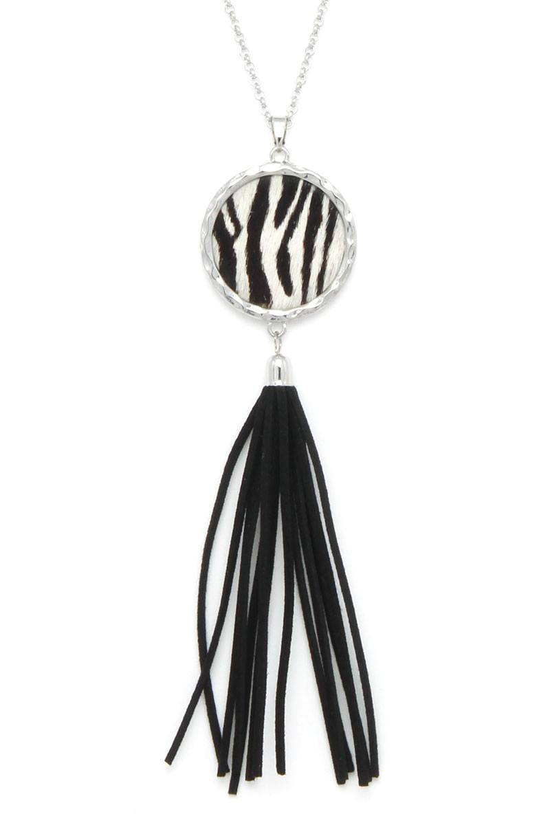 Animal Print Genuine Leather Tassel Necklace