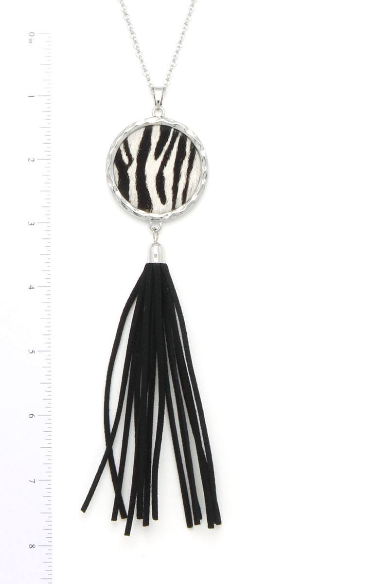 Animal Print Genuine Leather Tassel Necklace