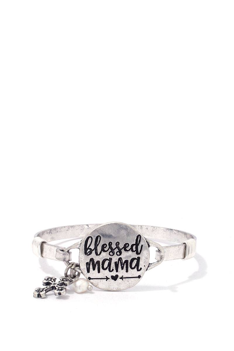 "blessed Mama" Engraved Metal Bracelet