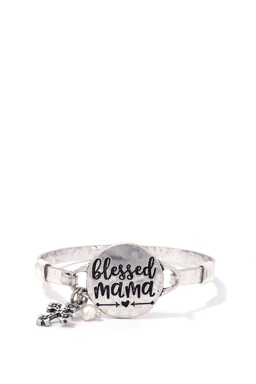 "blessed Mama" Engraved Metal Bracelet