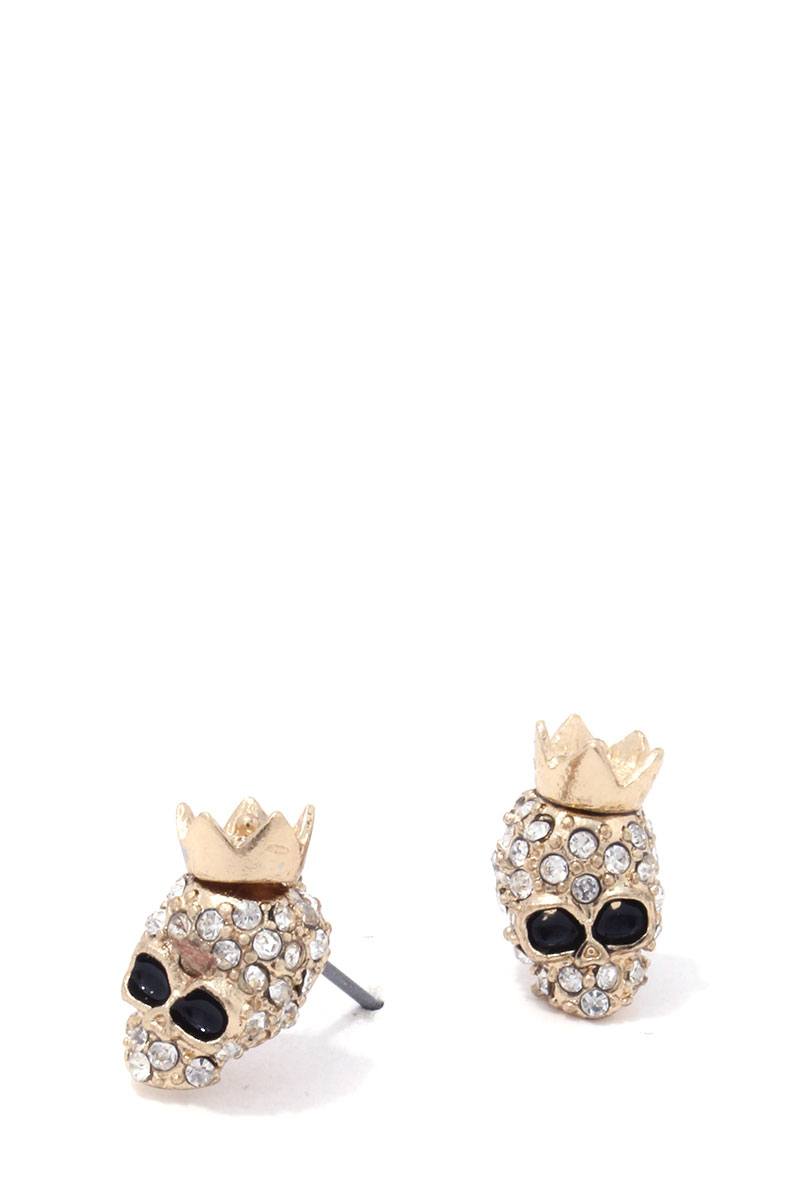 Rhinestone Skull Crown Stud Earring