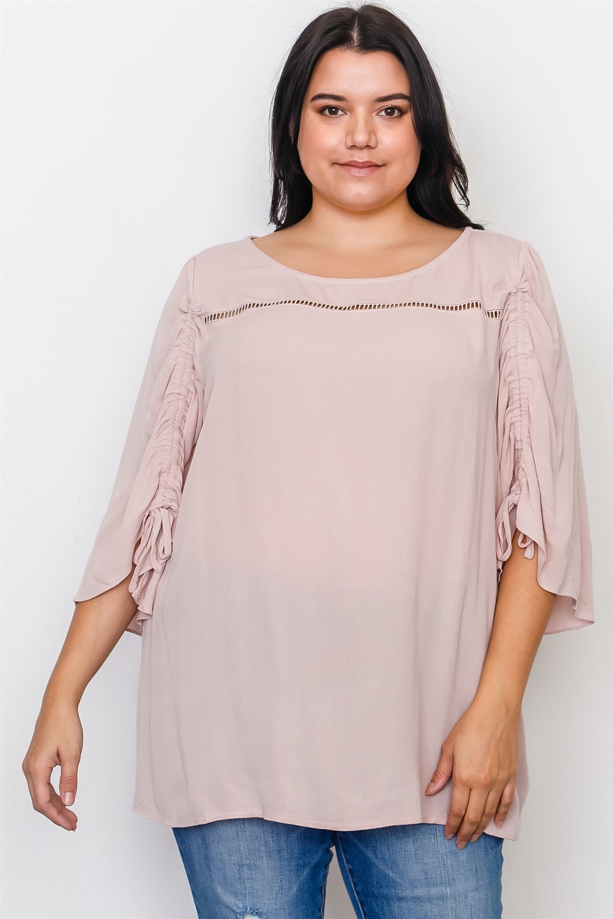 Plus Size Drawstring Sleeve Top