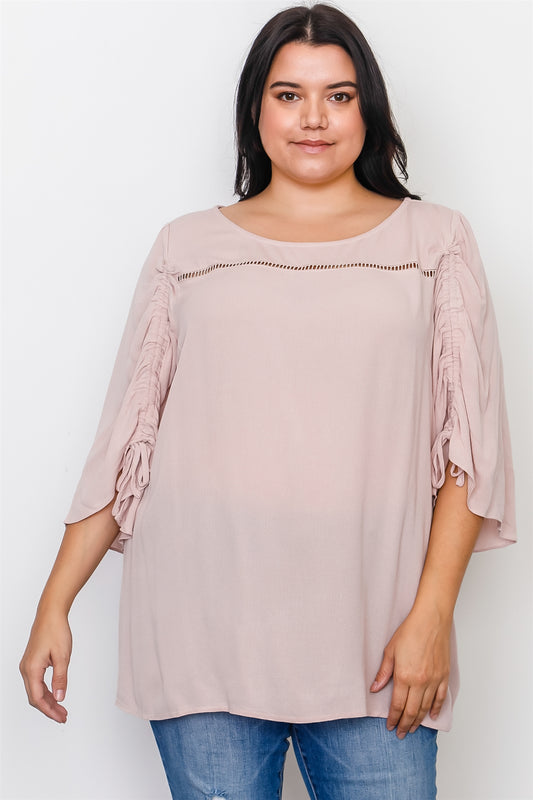 Plus Size Drawstring Sleeve Top