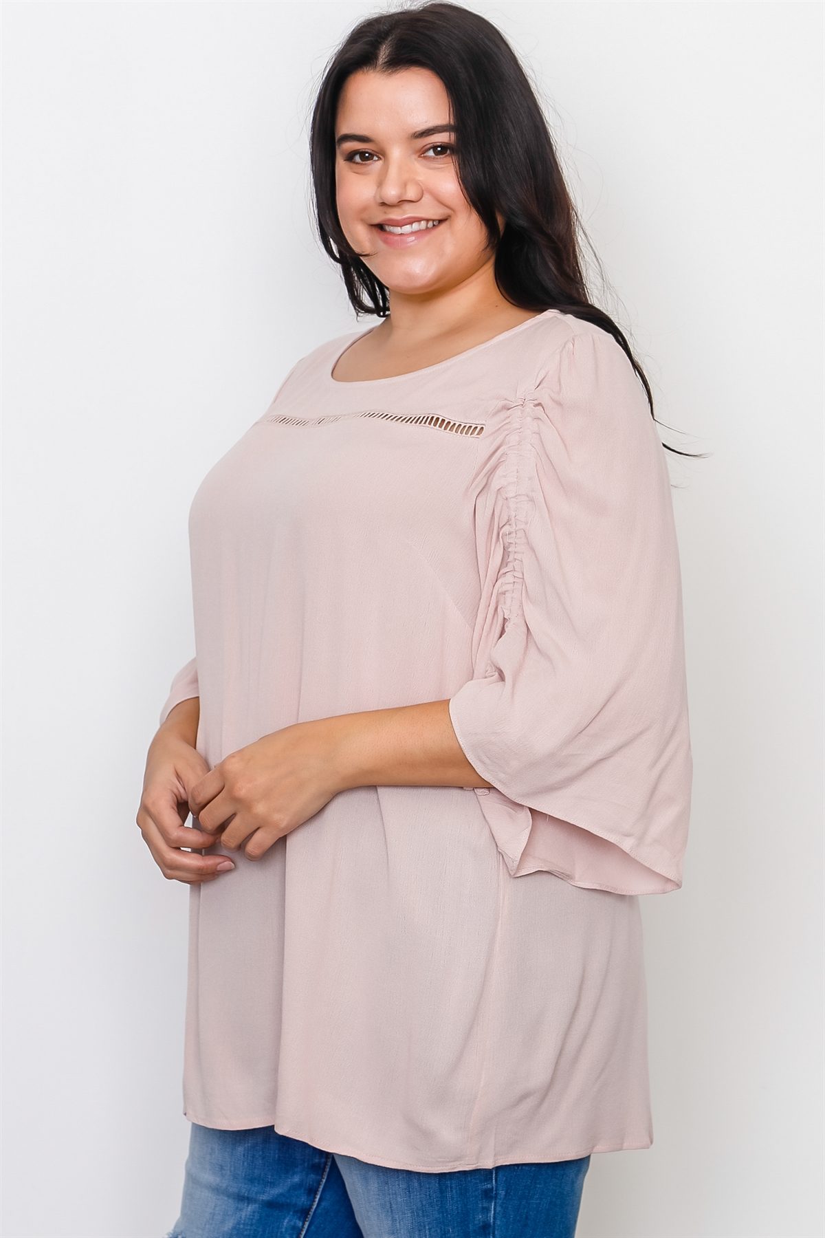 Plus Size Drawstring Sleeve Top
