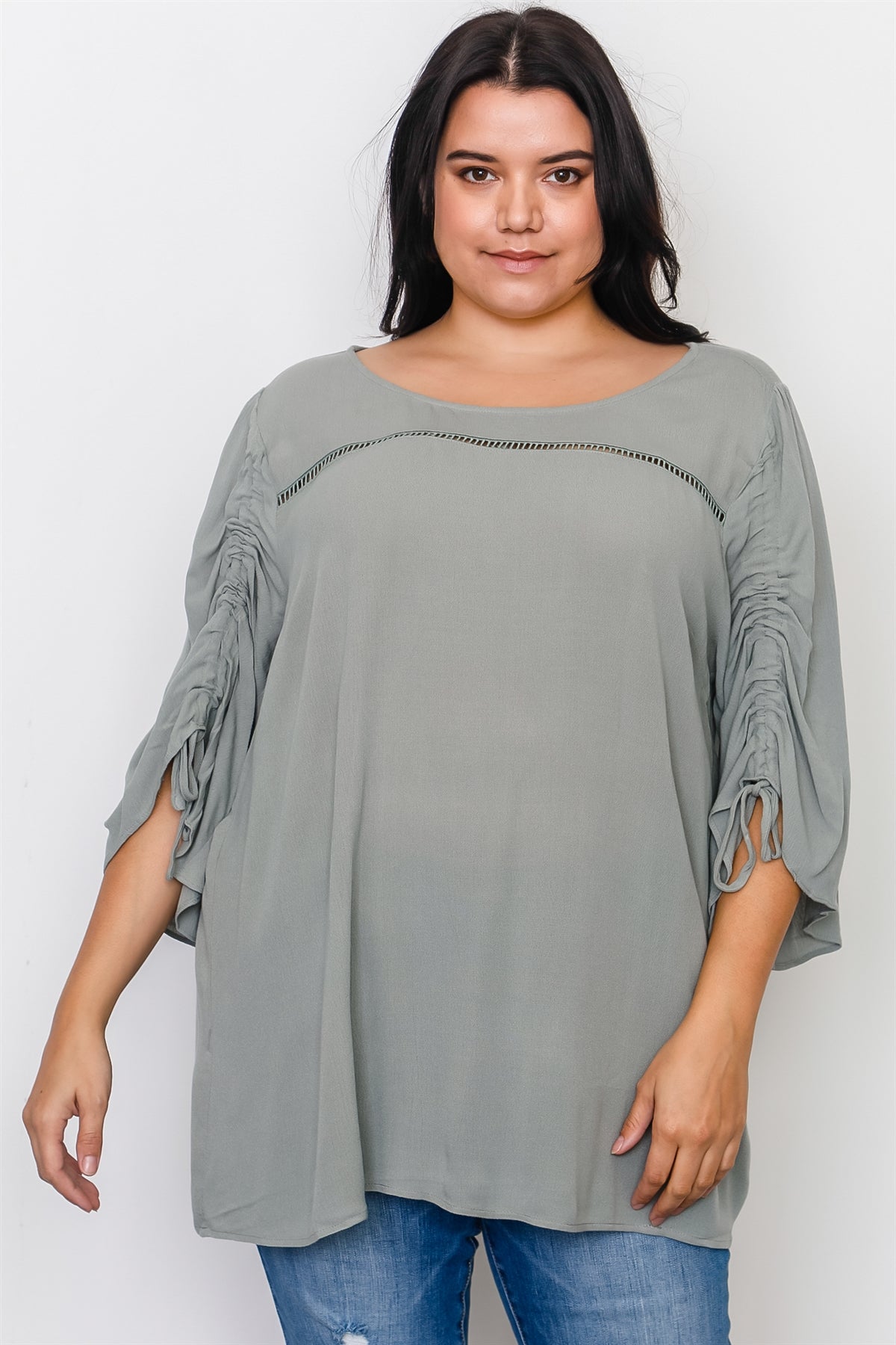Plus Size Drawstring Sleeve Top