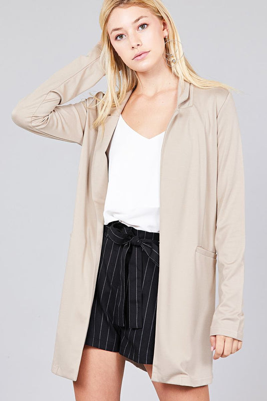 Long Sleeve Notched Collar W/pocket Tunic Jacket