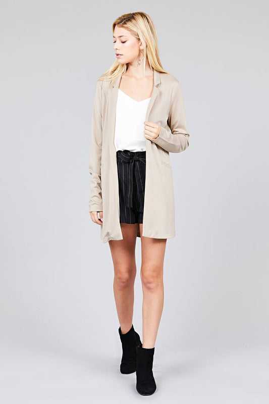 Long Sleeve Notched Collar W/pocket Tunic Jacket