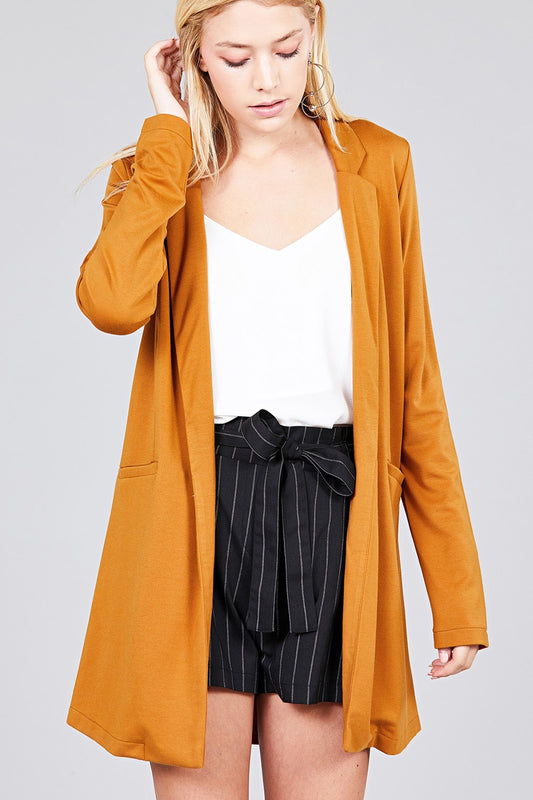 Long Sleeve Notched Collar W/pocket Tunic Jacket