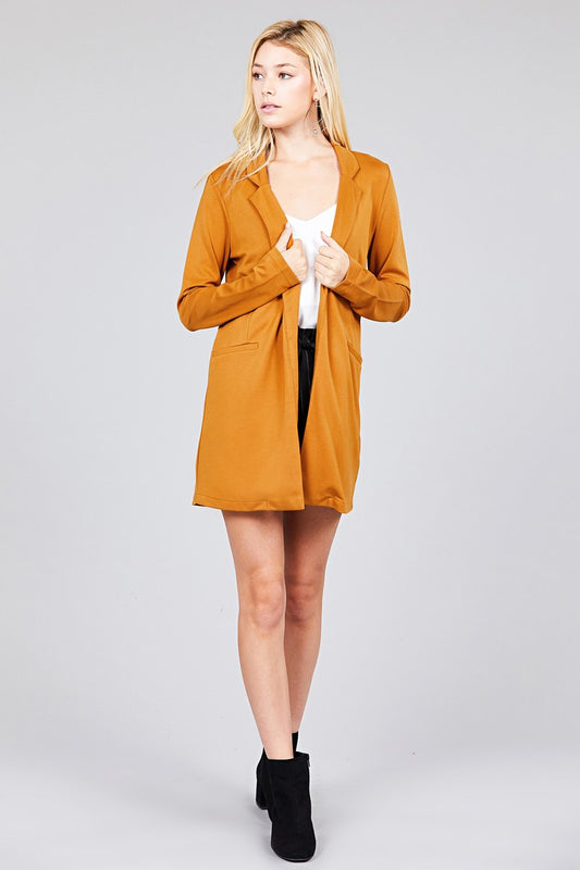 Long Sleeve Notched Collar W/pocket Tunic Jacket