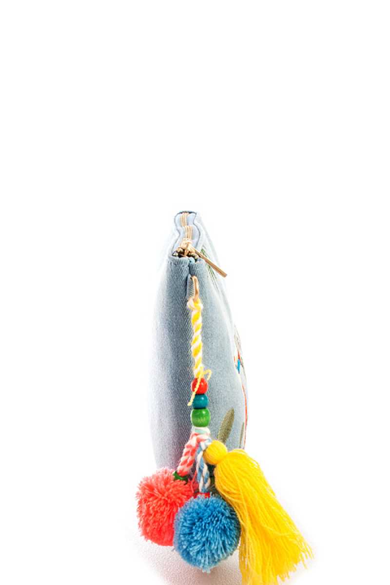 Princess Embroidered Denim Clutch With Long Strap