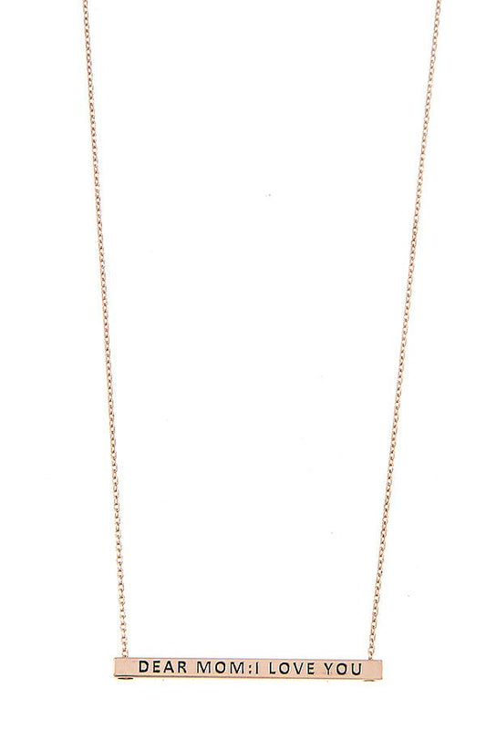 Dear Mom I Love You Bar Necklace
