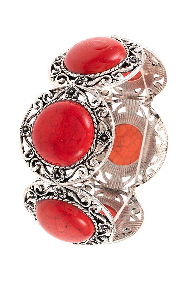 Circle Gem Floral Framed Filigree Bracelet