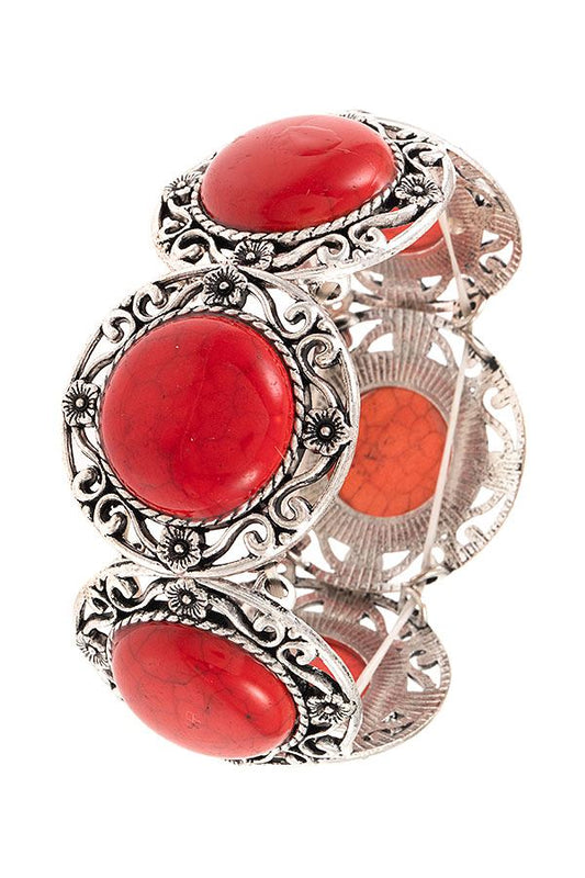 Circle Gem Floral Framed Filigree Bracelet