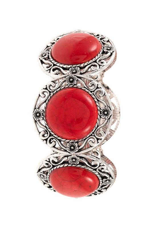 Circle Gem Floral Framed Filigree Bracelet