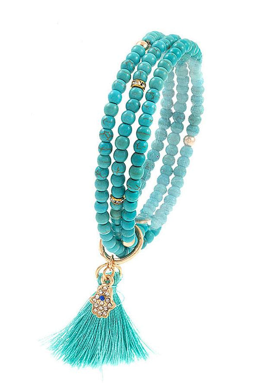 Beaded Hamsa Hand With Tassel Charm Bracelet