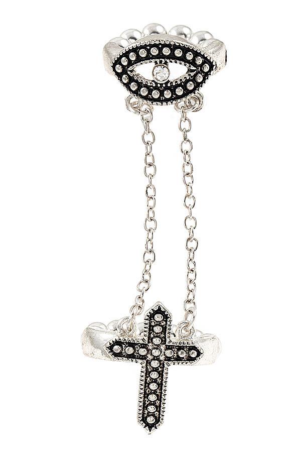 Evil Eye Chain Link Cross Ring