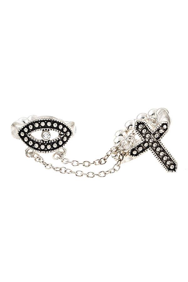 Evil Eye Chain Link Cross Ring