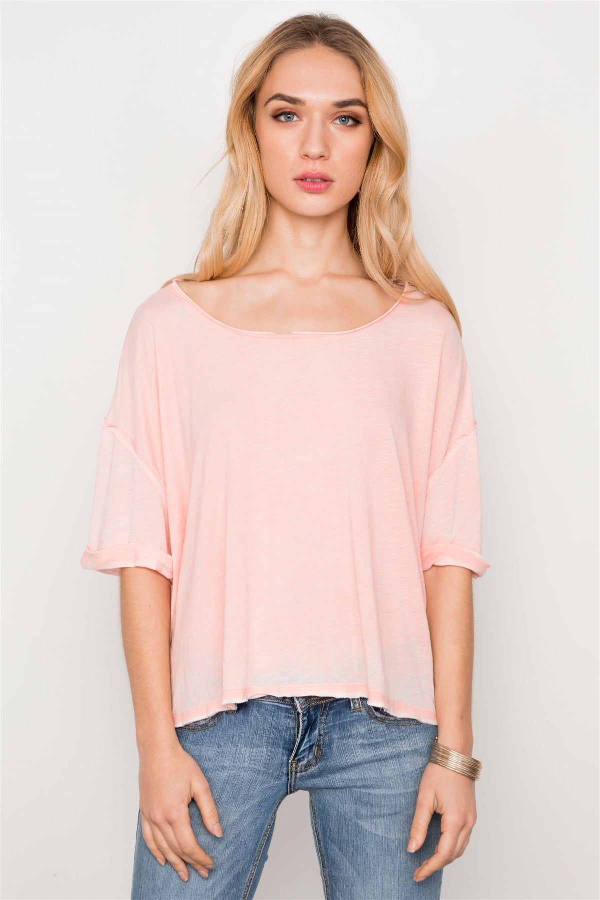 Coral Scoop Neck Short Sleeve Top
