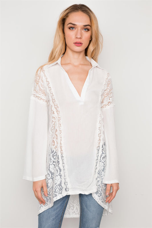 Combo Lace Bell Sleeve Tunic Top