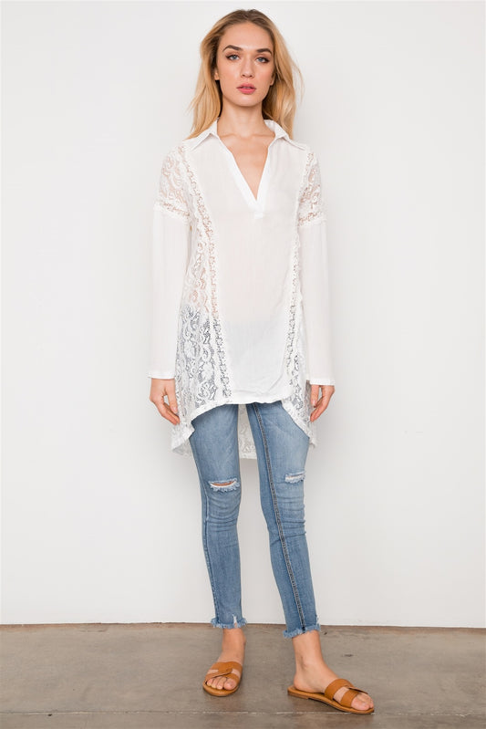Combo Lace Bell Sleeve Tunic Top