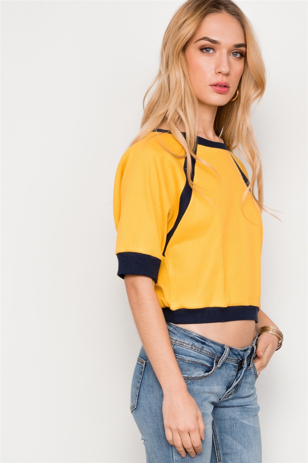 Dolmen Sleeve Ribbed Cropped Top