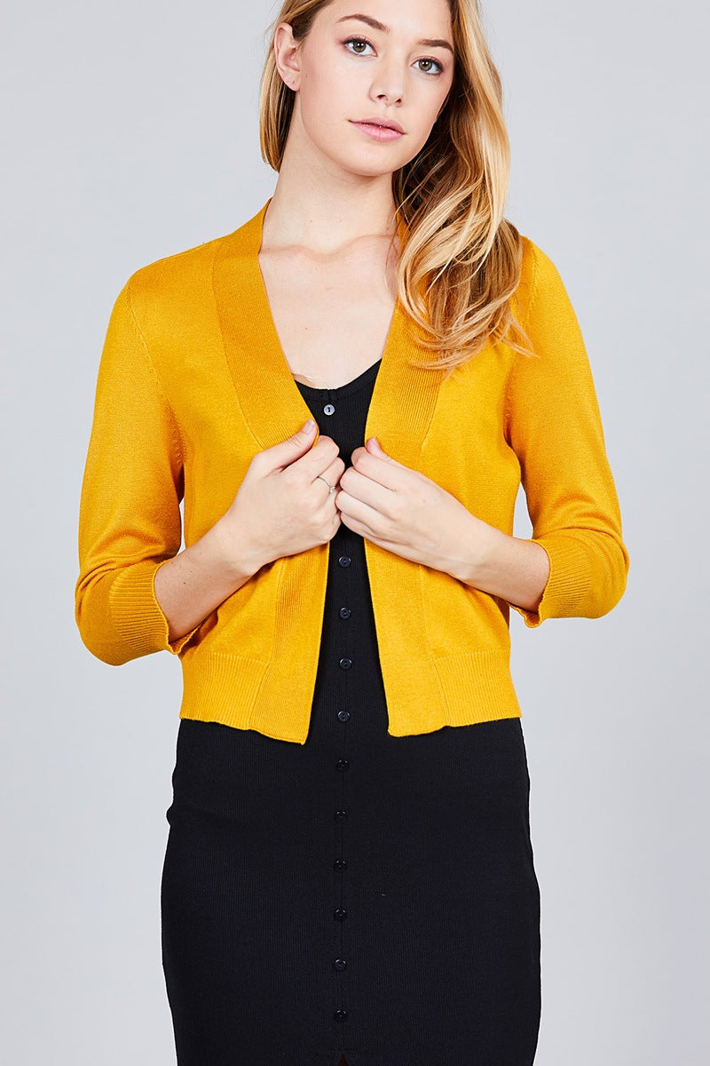 3/4 Sleeve Open Front Crop Cardigan